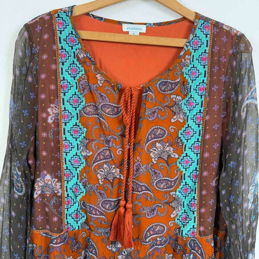 Sundance Artist Devine Long Sleeve Dress Medium Floral Paisley Boho Western - Picture 2 of 7